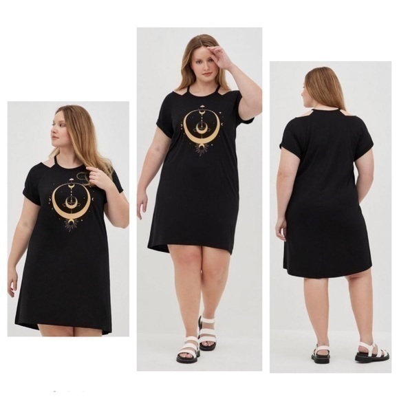NWT Torrid Triblend Jersey Mystic Map Black Cold Shoulder Mini Dress 1 1X 14 16 - Picture 1 of 13